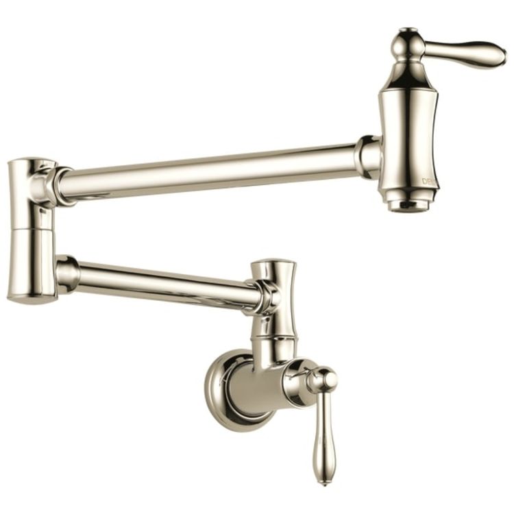 Delta Traditional Wall-Mount Pot Filler Faucet, Polished Nickel - 1177LF-PN