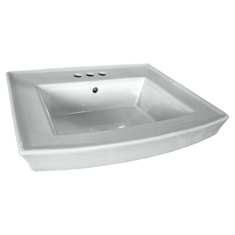 KOHLER K-2358-4-95 Archer 24" Pedestal Bathroom Sink with 3 Holes Drilled and Overflow, Ice Grey