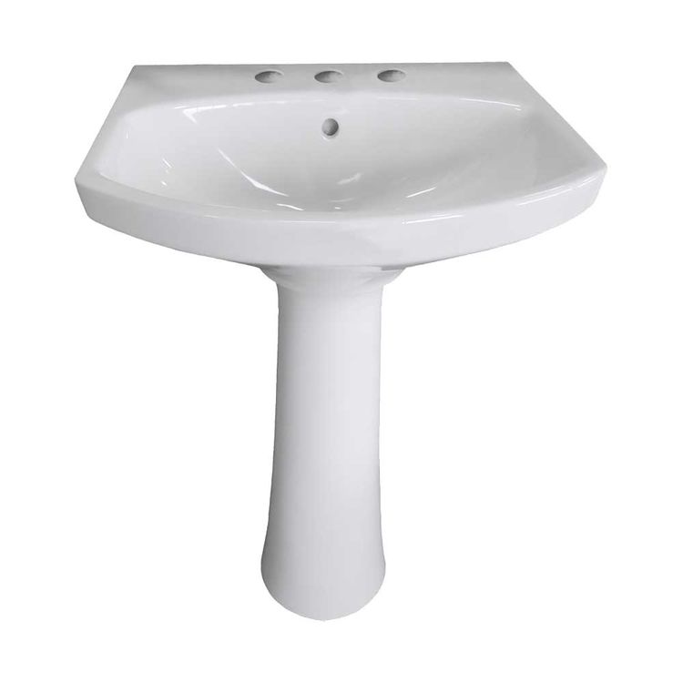 Kohler Cimarron Rectangular White Pedestal Bathroom Sink with 8" Widespread Faucet Holes, Vitreous China, Overflow Drain Included - K-2362-8-0