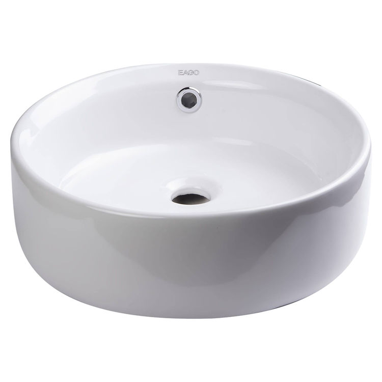 EAGO BA129 16" Round Vessel Sink w/ Overflow - White