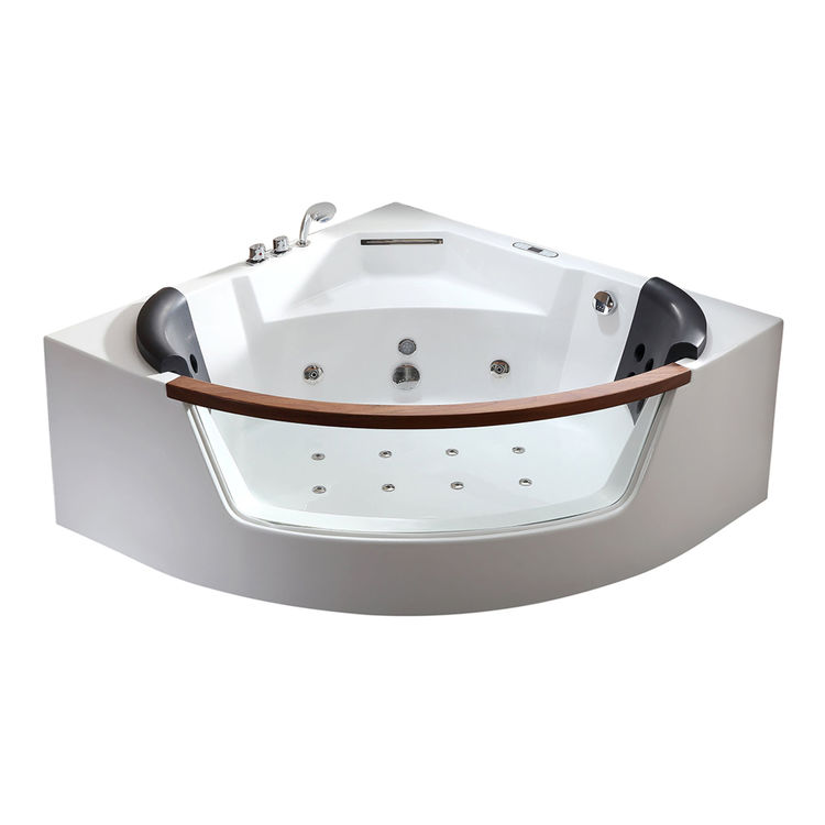 EAGO AM197ETL 60" Acrylic Corner Whirlpool Bathtub w/ Fixtures, Center Drain - White