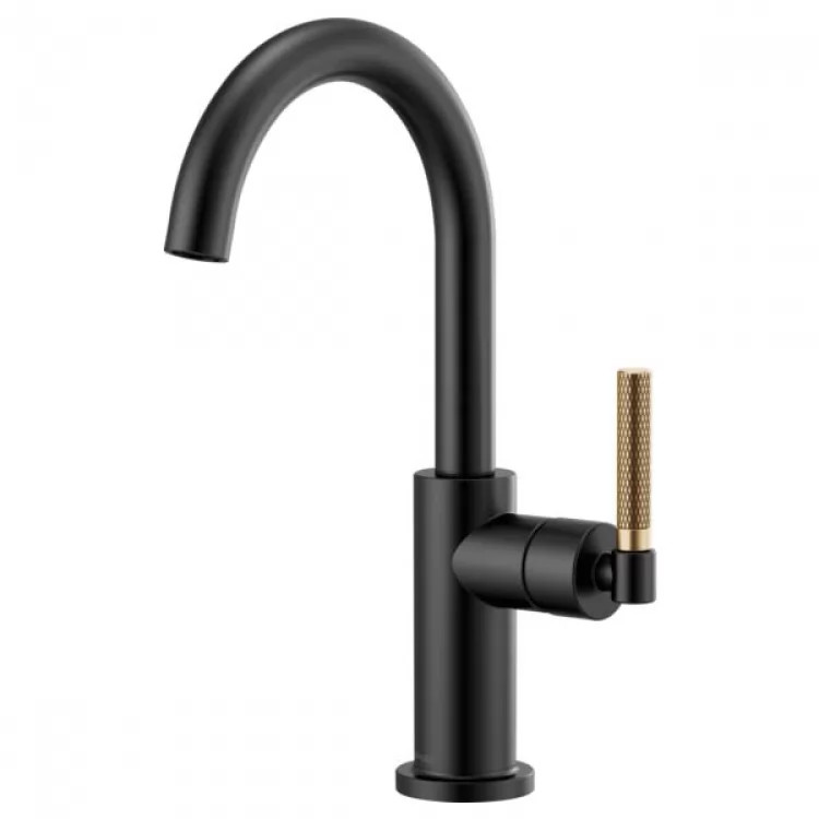 Brizo Litze Single-Handle Matte Black/Brilliance Luxe Gold Bar Faucet with Arc Spout and Knurled Handle Kit, 1.8 GPM - 61043LF-BLGL