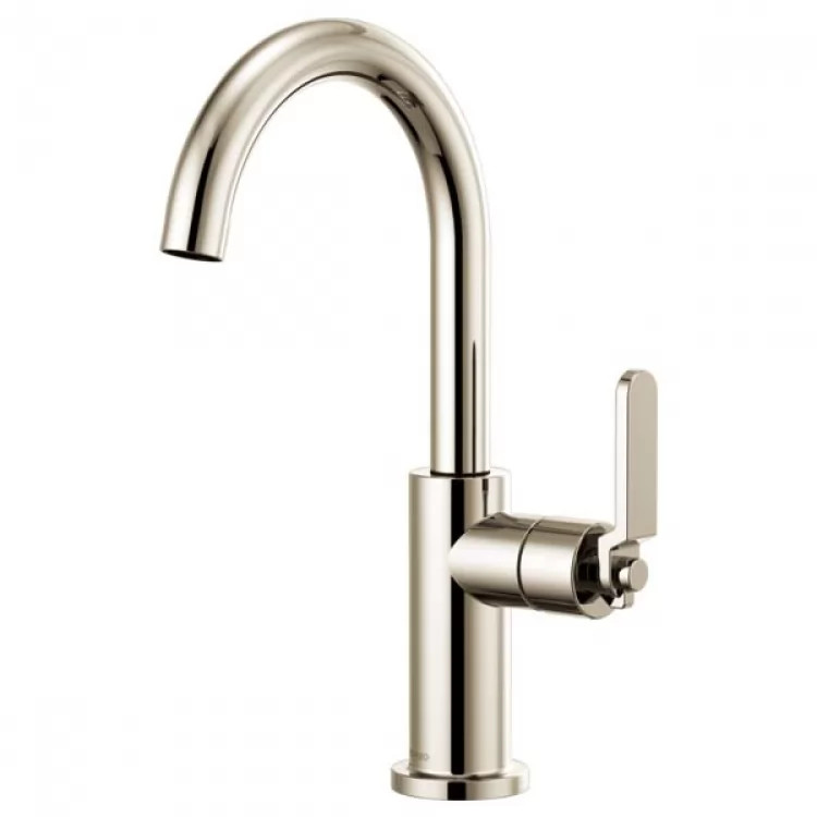 Brizo Litze Brilliance Polished Nickel Single Handle Bar Faucet with Arc Spout and Industrial Handle Kit, 1.8 GPM - 61044LF-PN