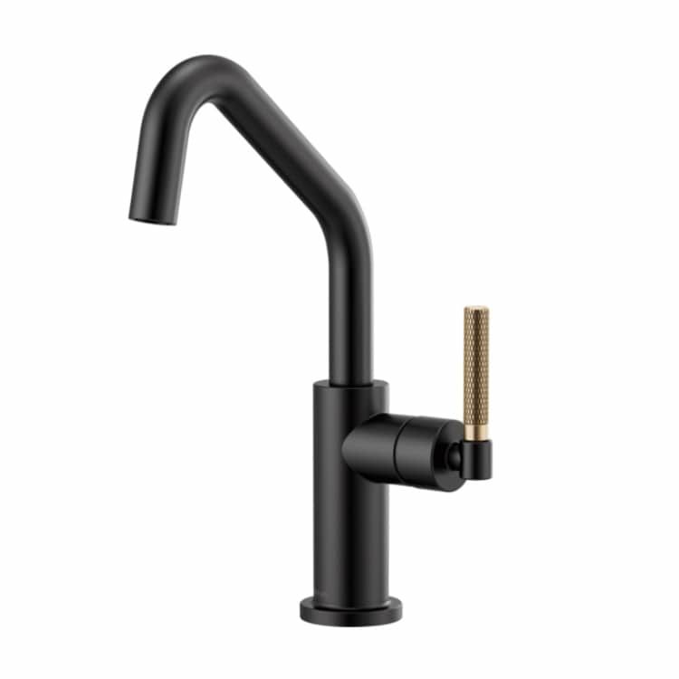 Brizo Litze Matte Black/Brilliance Luxe Gold Single Handle Bar Faucet with Angled Spout and Knurled Handle Kit - 61063LF-BLGL