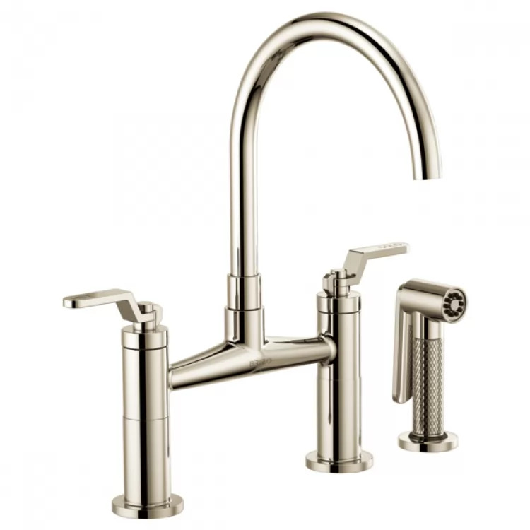 Brizo Litze Brilliance Polished Nickel Bridge Kitchen Faucet with Arc Spout and Industrial Handles, ADA, 1.8 GPM - 62544LF-PN
