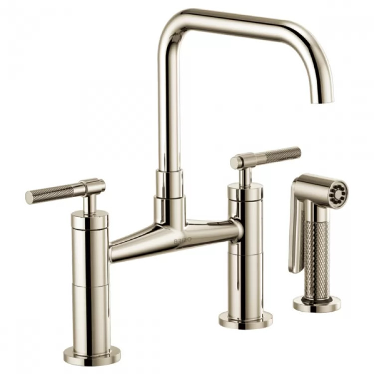 Brizo Litze Brilliance Polished Nickel Bridge Kitchen Faucet with Square Spout and Knurled Handles, ADA, 1.8 GPM - 62553LF-PN