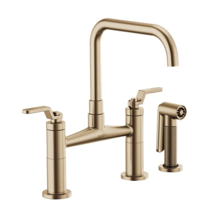 Brizo Litze Brilliance Luxe Gold Bridge Kitchen Faucet with Square Spout and Industrial Handles, ADA, 1.8 GPM - 62554LF-GL