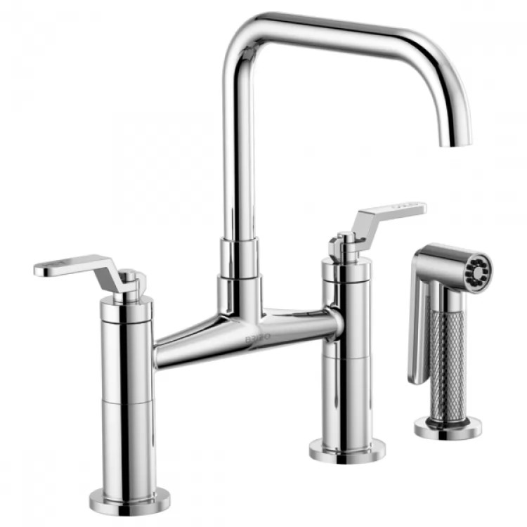 Brizo Litze Polished Chrome Bridge Kitchen Faucet with Square Spout and Industrial Handles, ADA, 1.8 GPM - 62554LF-PC