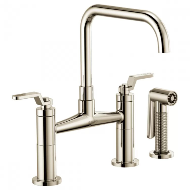 Brizo Litze Brilliance Polished Nickel Bridge Kitchen Faucet with Square Spout and Industrial Handles, ADA, 1.8 GPM - 62554LF-PN