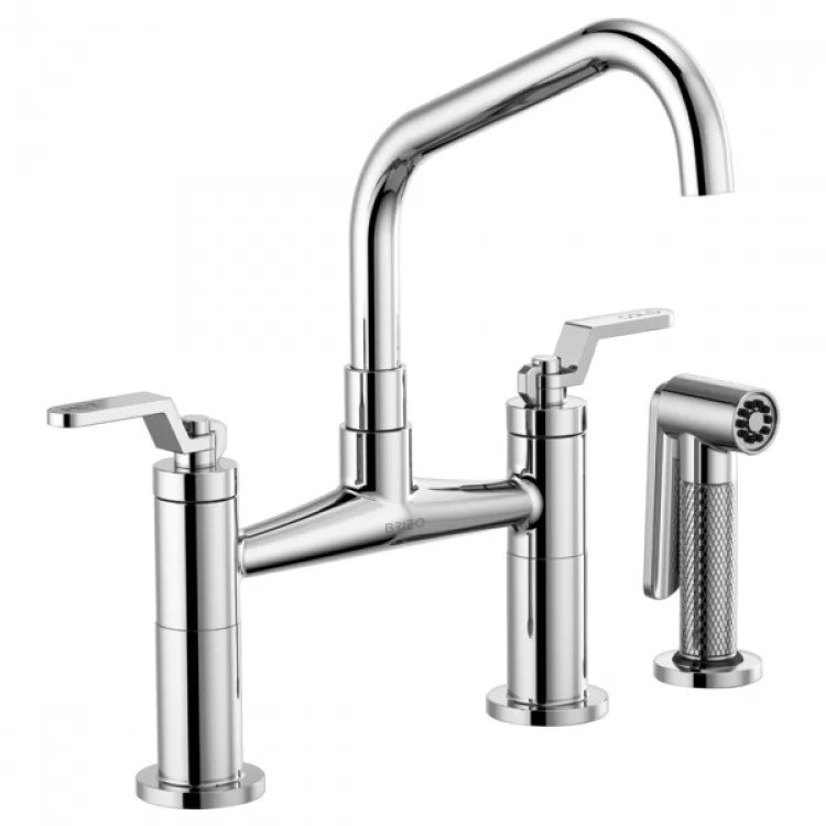 Brizo Litze Series Polished Chrome Bridge Faucet with Angled Swivel Spout and Industrial Handle, 1.8 GPM - 62564LF-PC