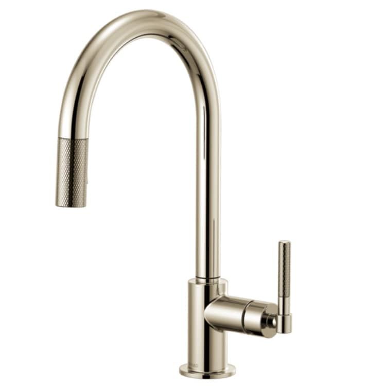 Brizo Litze Brilliance Polished Nickel Pull-Down Kitchen Faucet with Arc Spout and Knurled Handle, Two-Function Wand, ADA, 1.8 GPM - 63043LF-PN