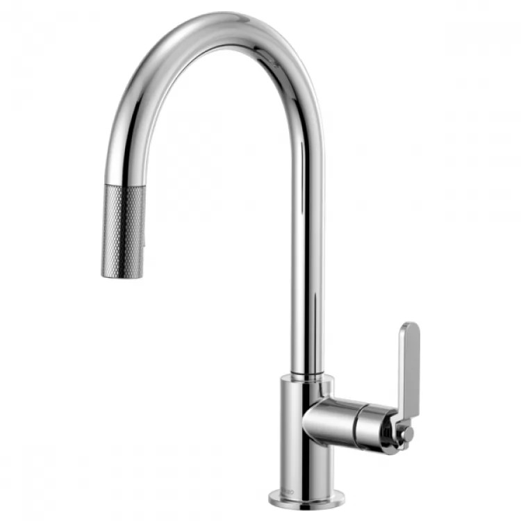 Brizo Litze Polished Chrome Pull-Down Kitchen Faucet with Arc Spout and Industrial Handle, Euro-Motion Ceramic Cartridge, 1.8 GPM - 63044LF-PC