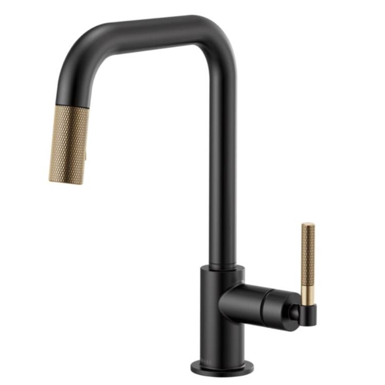 Brizo Litze Series Matte Black/Brilliance Luxe Gold Pull-Down Single-Handle Faucet with Swivel Spout and Knurled Handle, 1.8 GPM - 63053LF-BLGL