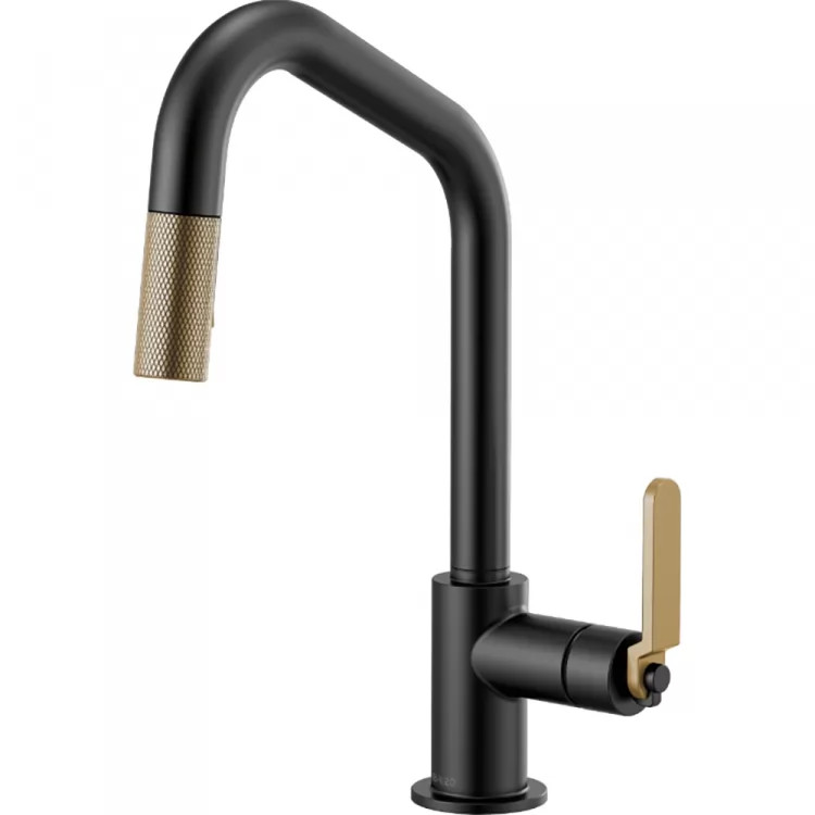 Brizo Litze Matte Black/Brilliance Luxe Gold Pull-Down Kitchen Faucet with Angled Spout and Industrial Handle - 63064LF-BLGL