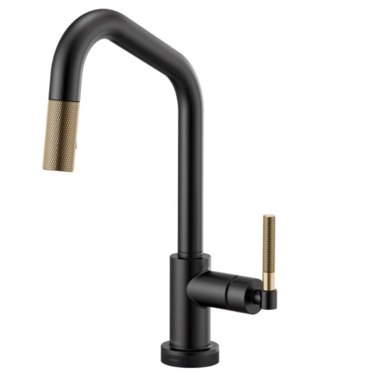 Brizo Litze Matte Black/Brilliance Luxe Gold SmartTouch Pull-Down Kitchen Faucet with Angled Spout and Knurled Handle - 64063LF-BLGL