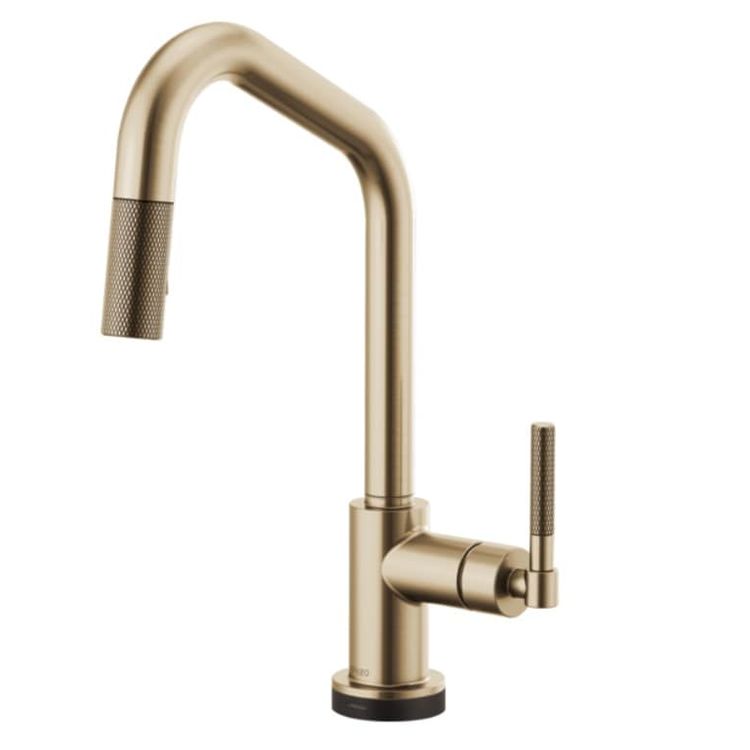 Brizo Litze Brilliance Luxe Gold SmartTouch Pull-Down Kitchen Faucet with Angled Spout and Knurled Handle - 64063LF-GL