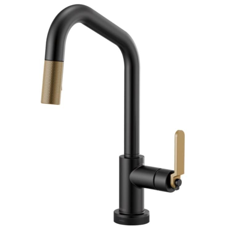 Brizo Litze Matte Black/Brilliance Luxe Gold SmartTouch Pull-Down Kitchen Faucet with Angled Spout and Industrial Handle - 64064LF-BLGL