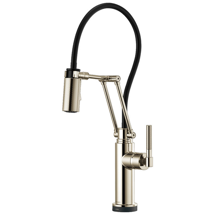 Brizo Litze Brilliance Polished Nickel One-Handle Pull-Down Kitchen Faucet with Knurled Handle, SmartTouch, MagneDock, TempIP, 1.8 GPM - 64243LF-PN