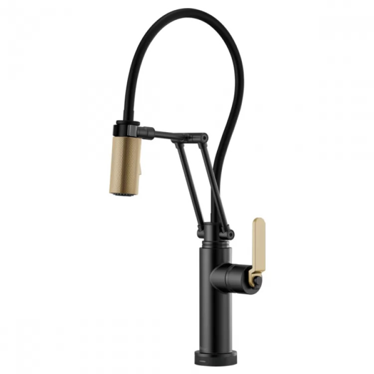Brizo Litze Matte Black/Brilliance Luxe Gold One-Handle Pull-Down Kitchen Faucet with Industrial Handle, SmartTouch, MagneDock, TempIP, 1.8 GPM - 64244LF-BLGL