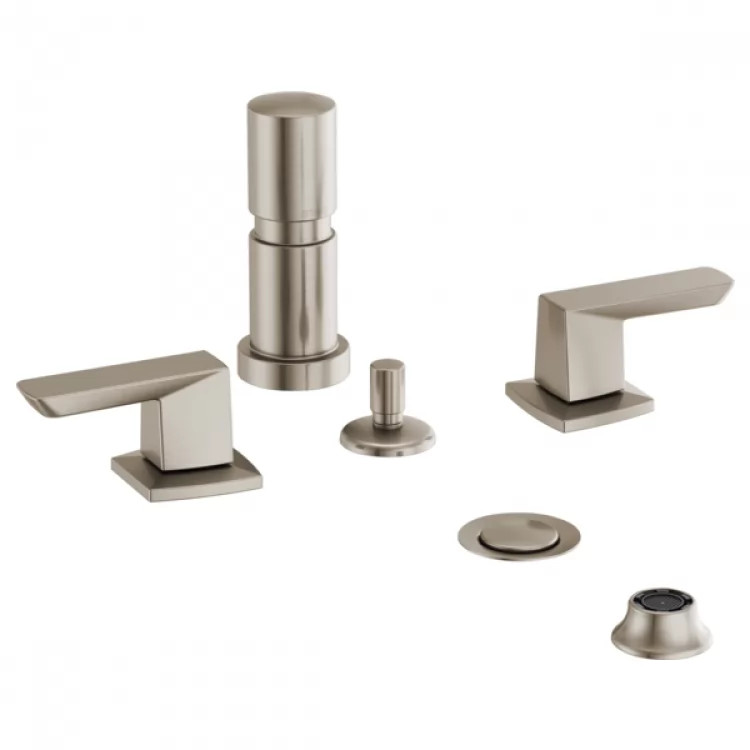Brizo Vettis Two-Handle Bidet Faucet with Metal Pop-Up Drain, 4-Hole, Lever Handles, Brilliance Luxe Nickel - 68488-NK