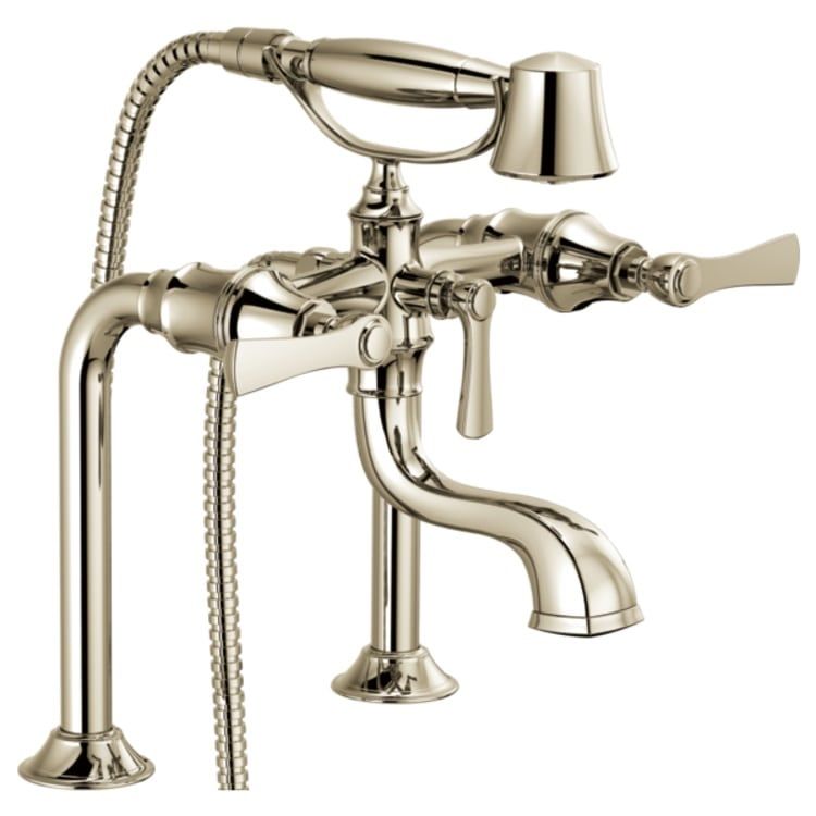 Brizo Rook Two-Handle Multi-Mount Tub Faucet Trim Kit with 1.75 GPM Hand Shower, Lever Handles, ADA, Brilliance Polished Nickel - T70360-PN