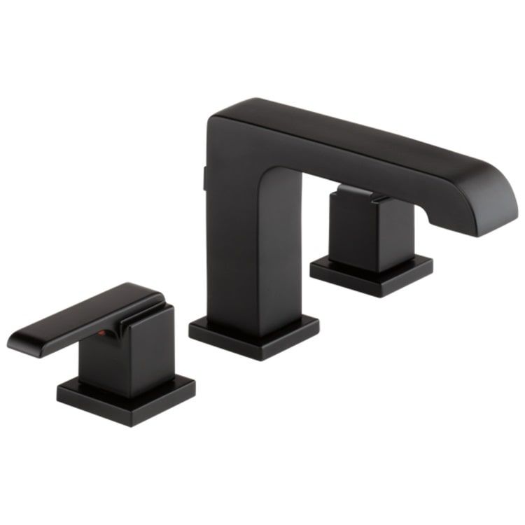 Delta Ara Widespread Lavatory Faucet, Angular Spout,  4" to 16" Centers, with Metal Pop-Up Drain, 1.2 GPM, Two-Handle, DIAMOND Seal, Lever Handles, Matte Black - 3567-BLMPU-DST