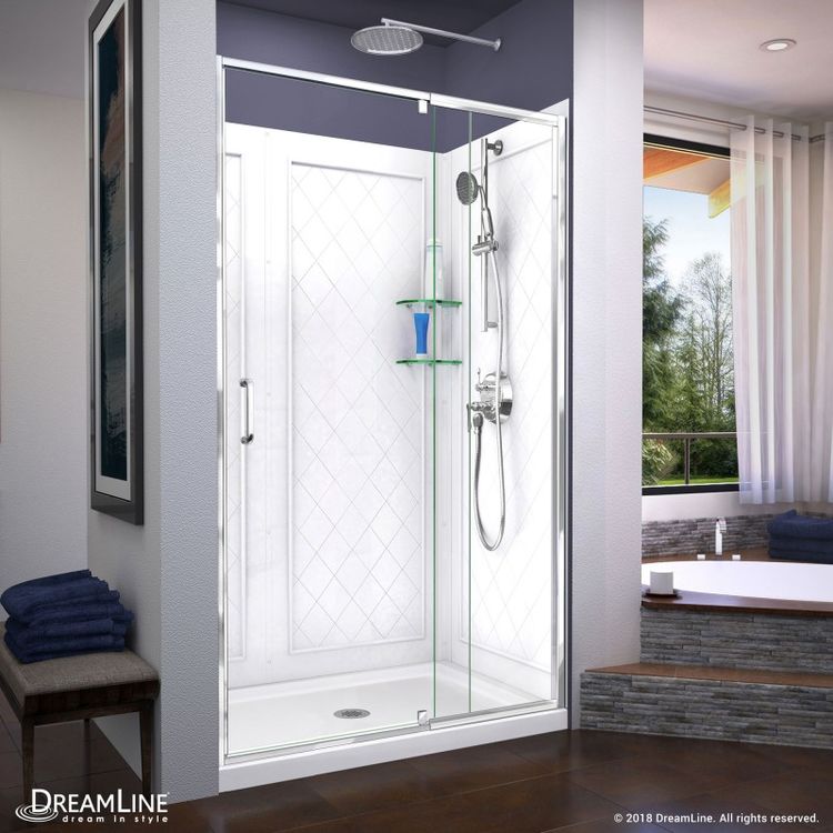 DreamLine DL-6226C-01 Flex Clear Shower Door, 36" x 48" White Base and Backwalls - Chrome