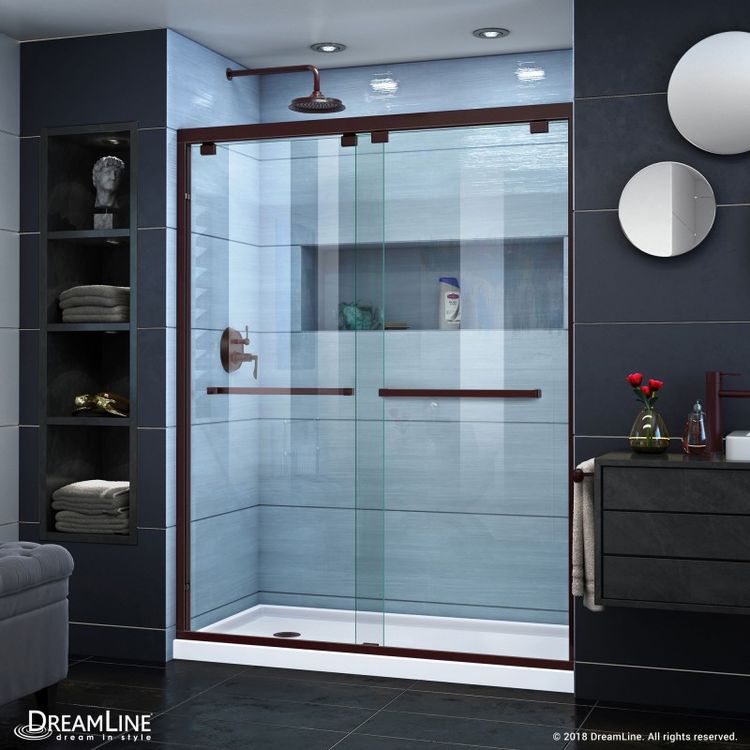 DreamLine DL-7006L-06 Encore 34" D x 60" W x 78-3/4" H Bypass Shower Door in Oil Rubbed Bronze and Left Drain White Base