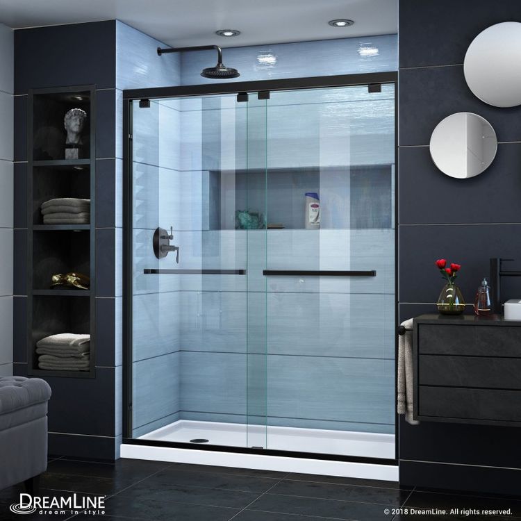  DreamLine DL-7006L-09 Encore 34" D x 60" W x 78-3/4" H Bypass Shower Door in Satin Black and Left Drain White Base