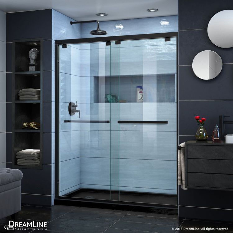DreamLine DL-7006L-88-09 Encore 34" D x 60" W x 78-3/4" H Bypass Shower Door in Satin Black and Left Drain Black Base