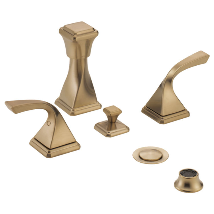 Brizo Virage Two-Handle Bidet Faucet with Metal Pop-Up Drain, 4-Hole, Lever Handles, Brilliance Luxe Gold - 68430-GL