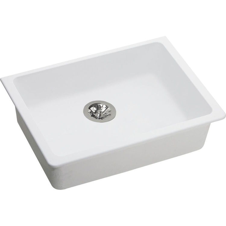 Elkay Quartz Classic 25" x 18-1/2" x 5-1/2", Single Bowl Undermount ADA Sink with Perfect Drain, White - ELGUAD2519PDWH0