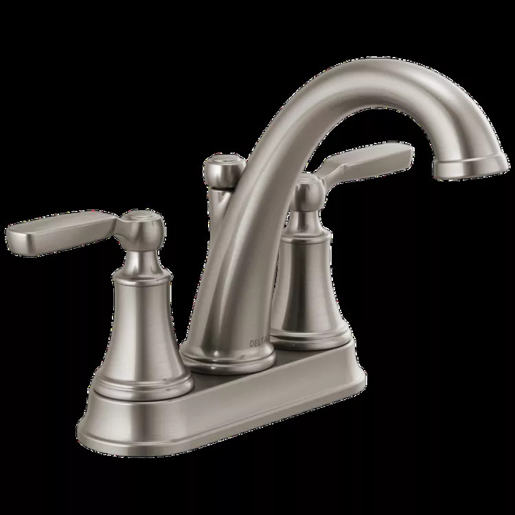 Delta Woodhurst Two-Handle Centerset Bathroom Faucet with 50/50 Pop-Up, Deck Mount, Lever Handles, Tract-Pack, 1.2 GPM, Stainless - 2532LF-SSTP