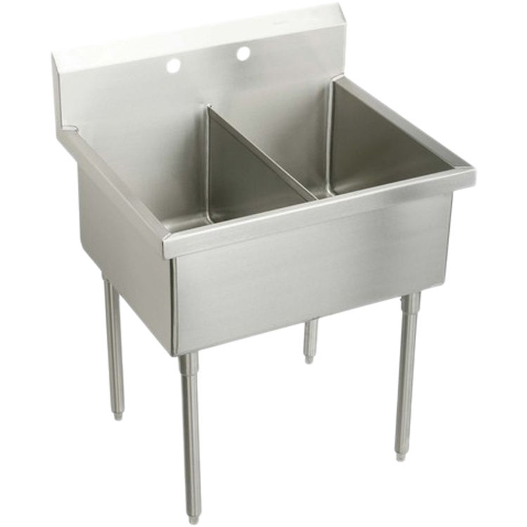 Elkay SS82362 Sturdibilt 39" x 27-1/2" x 44" Square Corner Double Scullery Sink, No Drainboard, 2 Holes, 14-Gauge Stainless
