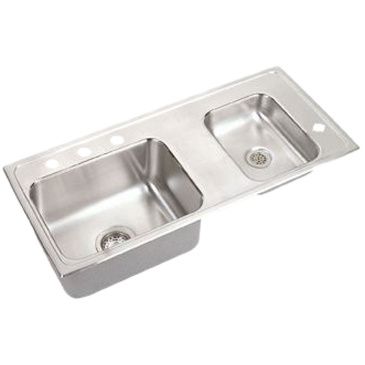 Elkay DRKADQ371760R0 Lustertone Classic 37-1/4" x 17" x 6" Double Bowl Drop-In Classroom ADA Sink w/ Quick-clip, Right Slotted, Stainless
