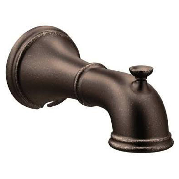 Moen Belfield 7-3/4in Wall-Mount Oil-Rubbed Bronze Metal Tub Spout w/ Pull-Up Diverter, 1/2in Slip Fit-CC Connection - 185820ORB