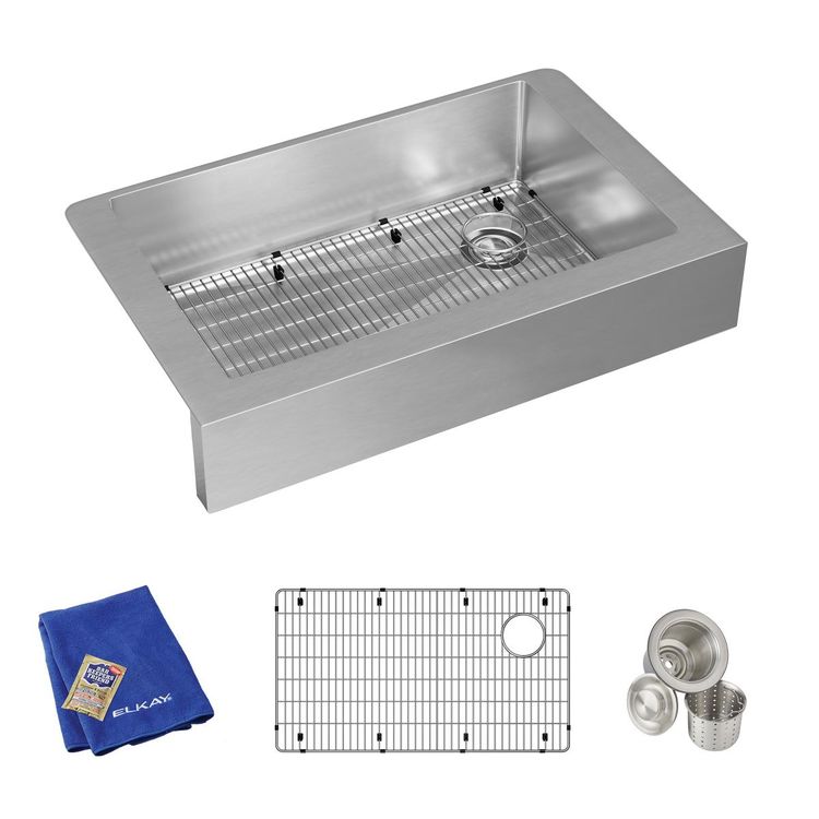 Elkay Crosstown Stainless Steel 35-7/8" x 20-1/4" x 9", Single Bowl Farmhouse Sink Kit - ECTRUF30179RC