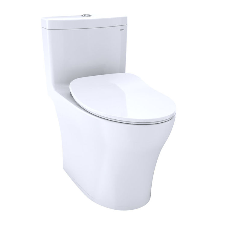 TOTO Aquia IV One-Piece Elongated Dual Flush 1.28 and 0.8 GPF Universal Height, WASHLET+ Ready Toilet with CEFIONTECT, Cotton White - MS646234CEMFG#01