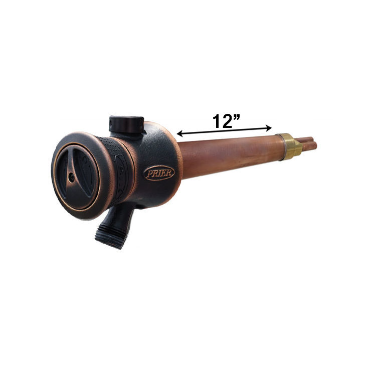 Prier Truetemp 12in Hot & Cold Hydrant, Single-Handle, Anti-Siphon, 1/2in Crimp PEX Inlet, Oil-Rubbed Bronze - P-118X12-ORB