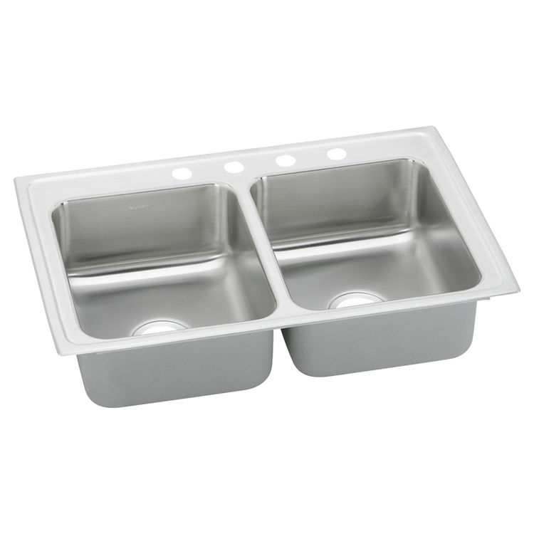 Elkay PSRQ33210 Gourmet (Pacemaker) 33" x 21-1/4" Equal Double Bowl Drop-In Sink w/ Quick-clip, No Holes, Stainless