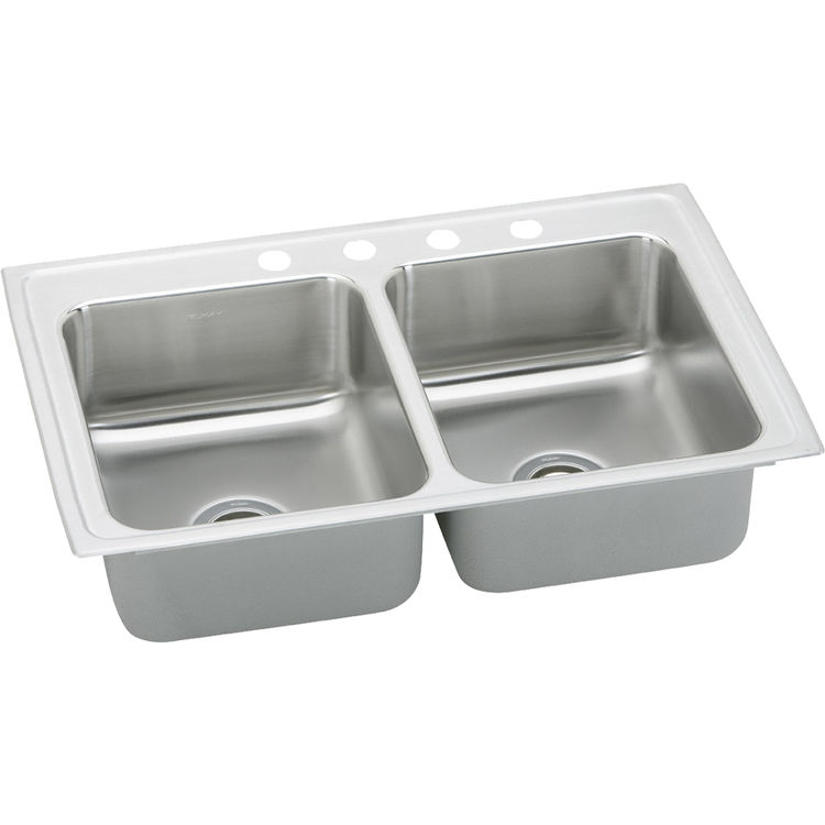 Elkay PSR33224 Celebrity 33" x 22" Equal Double Bowl Drop-In Sink, 4 Holes, Stainless