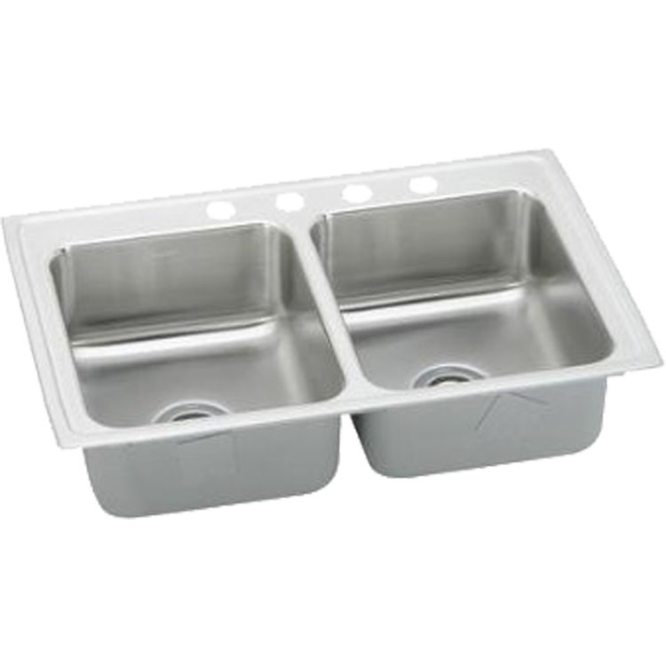 Elkay LRQ29224 Lustertone Classic 29" x 22" x 7-5/8" Equal Double Bowl Drop-In Sink w/ Quick-clip, 4 Holes, Stainless