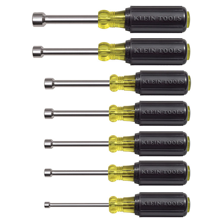 KLEIN 631M MAGNETIC NUT DRIVER SET 3" SHAFT, 7 PC