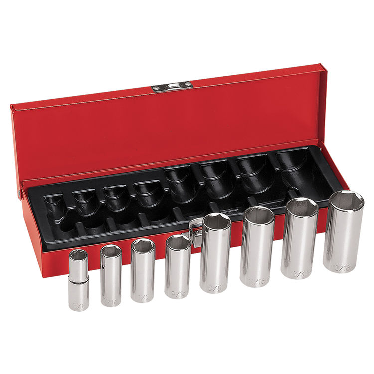 KLEIN 65502 3/8" DRIVE DEEP SOCKET WRENCH SET, 8 PC