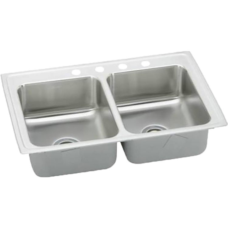 Elkay LRADQ3319554 Lustertone Classic 33" x 19-1/2" x 5-1/2" Equal Double Bowl Drop-in ADA Sink w/ Quick-clip, 4 Holes, Stainless