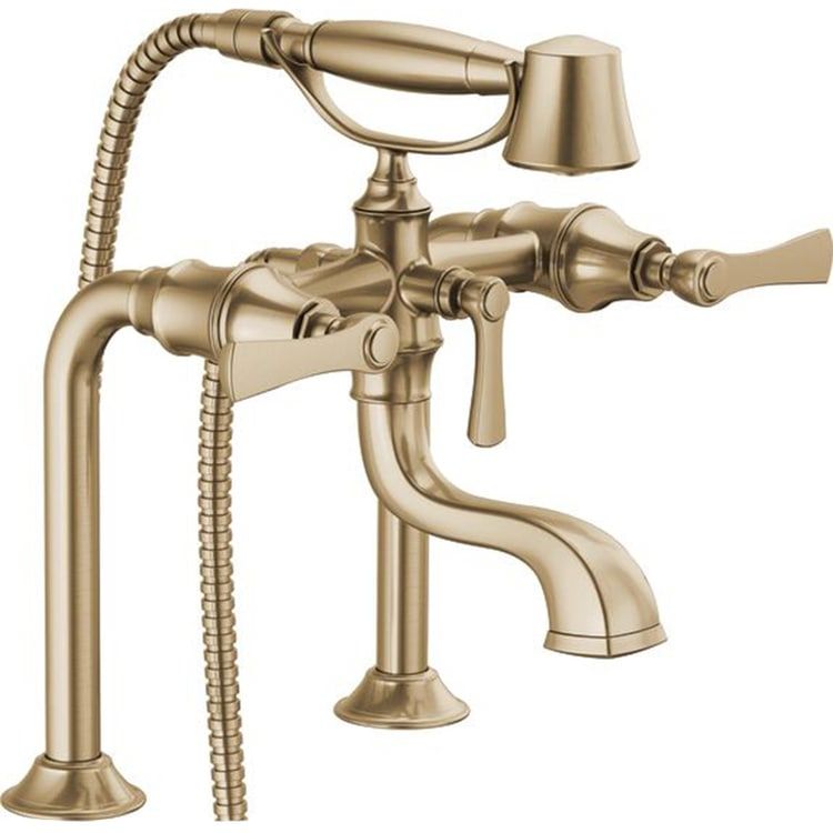 Brizo Rook Two-Handle Multi-Mount Tub Faucet Trim Kit with 1.75 GPM Hand Shower, Lever Handles, ADA, Brilliance Luxe Gold - T70360-GL