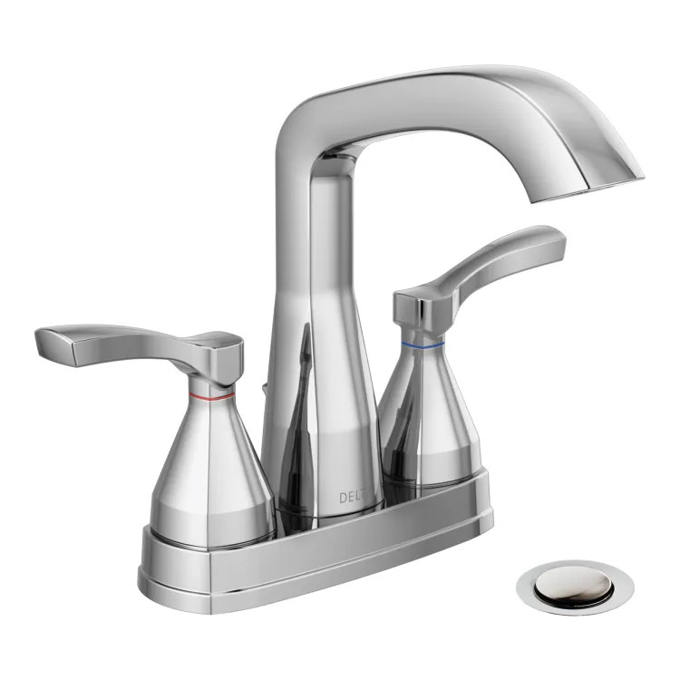 Delta Stryke Angled Spout Centerset Lavatory Faucet With Metal Pop-Up, Two-Handle, DIAMOND Seal, Lever Handles, 1.2 GPM, Chrome - 25776-MPU-DST