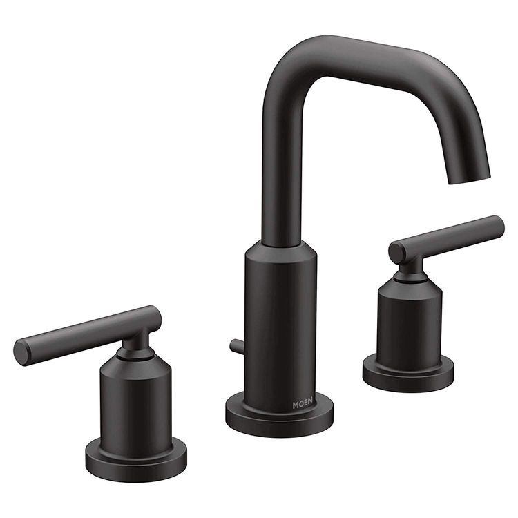 Moen Gibson Two-Handle High Arc Widespread Matte Black Bathroom Faucet, 1.2 GPM, 60 PSI, WaterSense, Lever Handles, Three-Holes - T6142BL