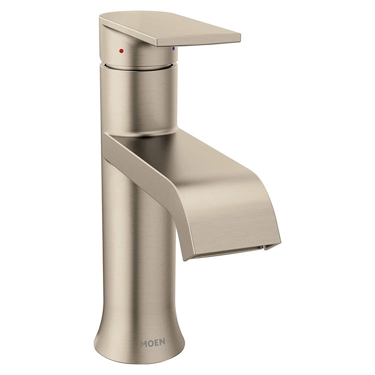 Moen Genta LX Single-Handle Brushed Nickel Bathroom Faucet with Metal Pop-Up and Escutcheon, Lever Handle with Red/Blue Indicators, 1.2 GPM, Single-Hole - 6702BN