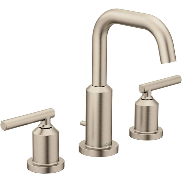 Moen Gibson Two-Handle High Arc Widespread Brushed Nickel Bathroom Faucet, 1.2 GPM, 60 PSI, WaterSense, Lever Handles, Three-Holes - T6142BN